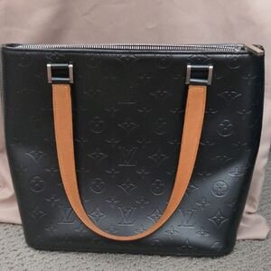 Louis Vuitton Blue Monogram Embossed Leather Tote with Brown Handles